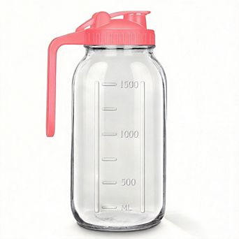 Glass Pitcher with Spout Wide Mouth Lid for Tea Coffee 64oz/2 Quart