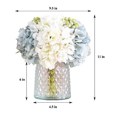 Artificial Silk Hydrangea with Glass Vase Home Office Decor
