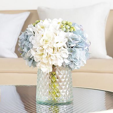 Artificial Silk Hydrangea with Glass Vase Home Office Decor