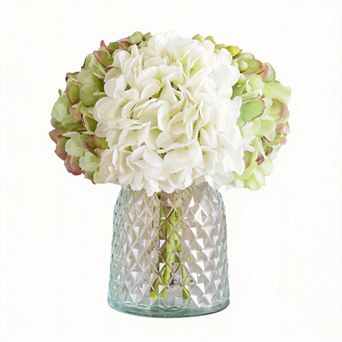 Artificial Silk Hydrangea with Glass Vase Home Office Decor