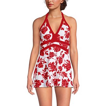 Women's Lands' End V-Neck Halter Mini Swim Dress