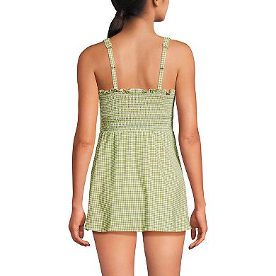 Women's Lands' End Square Neck Smocked Mini Swim Dress