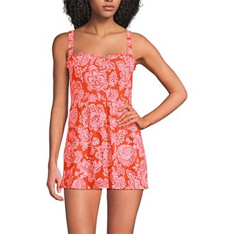 Women's Lands' End Square Neck Smocked Mini Swim Dress