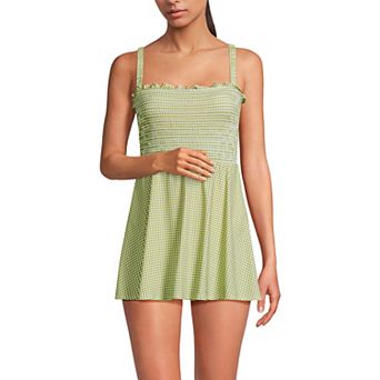 Women's Lands' End Square Neck Smocked Mini Swim Dress