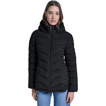 Women's Kenneth Cole Short Hooded Stretch Puffer Jacket