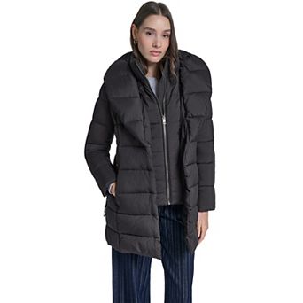 Women's Kenneth Cole Belted Quilted Walker Puffer Coat with Oversized Collar