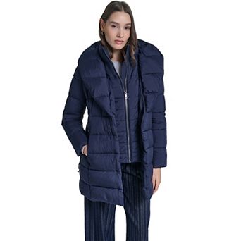 Women's Kenneth Cole Belted Quilted Walker Puffer Coat with Oversized Collar