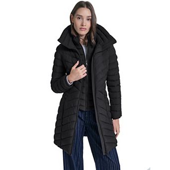 Women's Kenneth Cole Reaction 2-in-1 Stretch Quilted Hooded Walker Bib Puffer Jacket