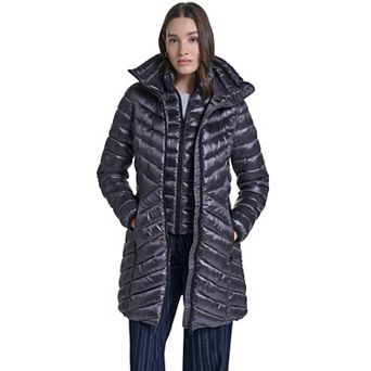 Women's Kenneth Cole Reaction 2-in-1 Stretch Quilted Hooded Walker Bib Puffer Jacket