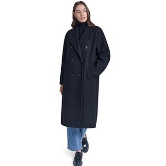 Women's Kenneth Cole Double-Breasted Notched Lapel Long Coat