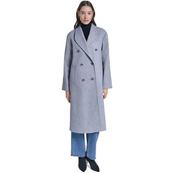 Women's Kenneth Cole Double-Breasted Notched Lapel Long Coat