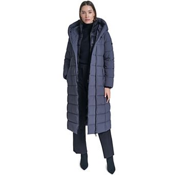 Women's Kenneth Cole Reaction Maxi Bib Hooded Puffer Coat