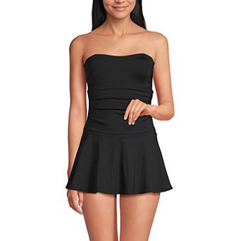 Women's Lands' End Sculpting Bandeau Lace Back Swim Dress