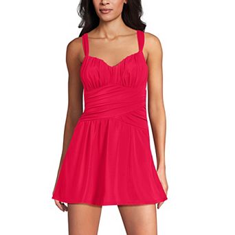 Women's Lands' End Slender Lite Sweetheart Shirred Swim Dress