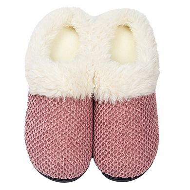 Roxoni Women’s Fleece Trim Knit Sweater Fur Clog Slippers