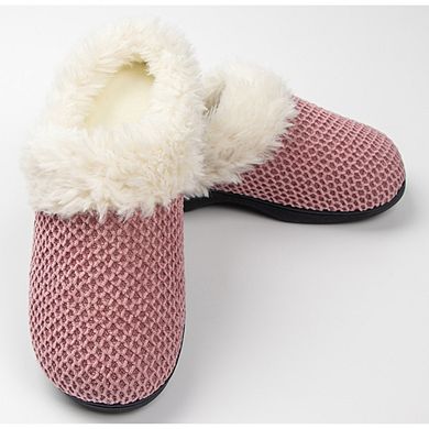 Roxoni Women’s Fleece Trim Knit Sweater Fur Clog Slippers