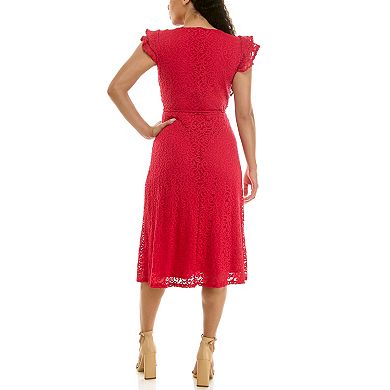 Women's Nina Leonard Flutter Sleeve Lace Dress