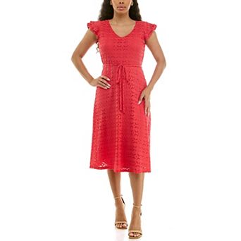 Women's Nina Leonard Flutter Sleeve Lace Dress