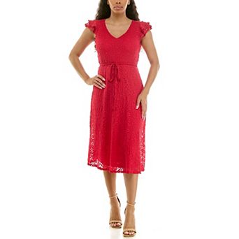 Women's Nina Leonard Flutter Sleeve Lace Dress