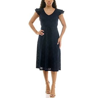 Women's Nina Leonard Flutter Sleeve Lace Dress