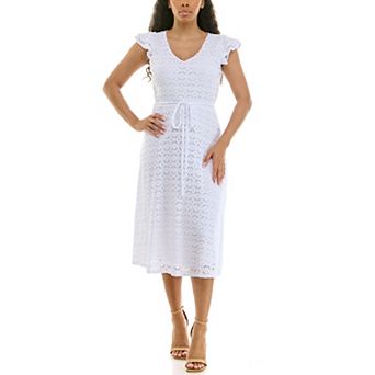 Women's Nina Leonard Flutter Sleeve Lace Dress