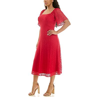 Women's Nina Leonard Square Neck Lace Dress