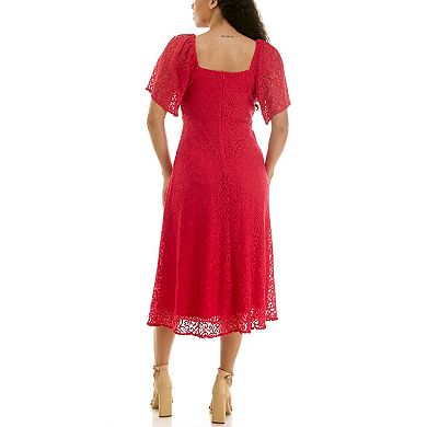 Women's Nina Leonard Square Neck Lace Dress