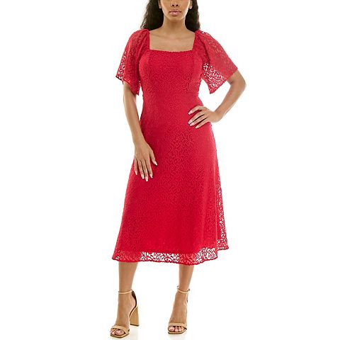 Женские платья Nina Leonard Women's Nina Leonard Square Neck Lace Dress