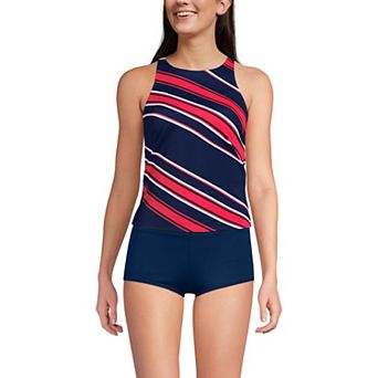 Women's Lands' End High Neck Strappy Back Tankini Swim Top