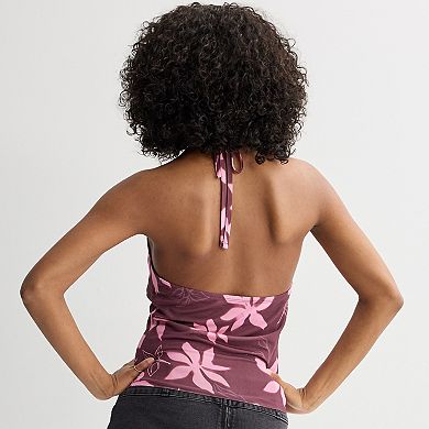 Juniors' Pink Republic Hardware Mesh Halter Top