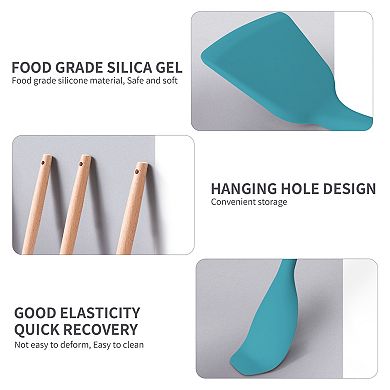 19 PCS Silicone Cooking Utensils Set with Wooden Handle & Knife Set Block