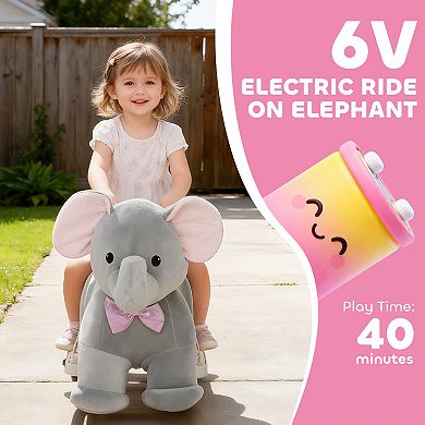 Qaba 6V Ride on Horse, Kids Ride on Toy Elephant with Music, Forward