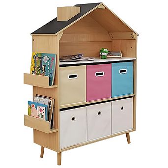 Kids Dollhouse Bookshelf, Wooden Bookcase Storage , 3 tier Open Display Organizer