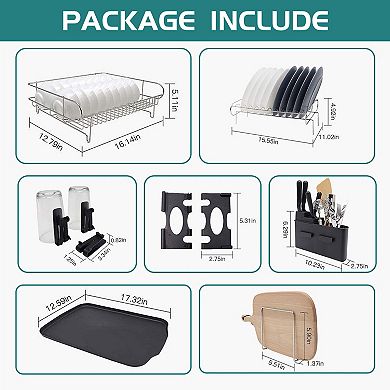 Double Tier Stainless Steel Dish Rack With Drainboard Set And Utensil Holder