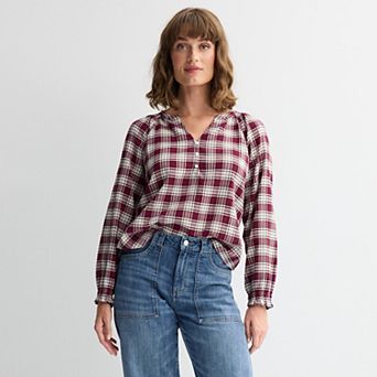 Petite Sonoma Goods For Life® Smocked Wrist Henley Top