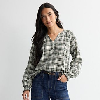 Petite Sonoma Goods For Life® Smocked Wrist Henley Top