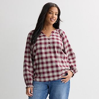 Plus Size Sonoma Goods For Life® Smocked Wrist Henley Top