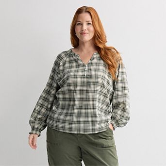 Plus Size Sonoma Goods For Life® Smocked Wrist Henley Top