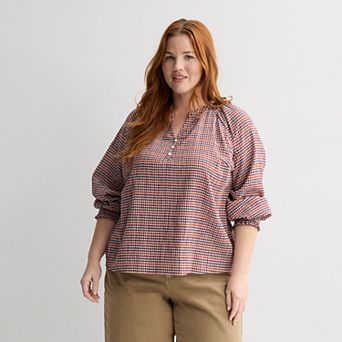 Plus Size Sonoma Goods For Life® Smocked Wrist Henley Top