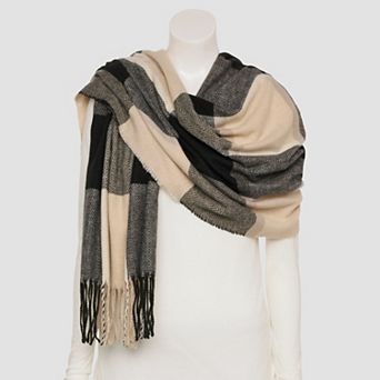 Women's Nine West Blocked Plaid Feather Soft Wrap Scarf