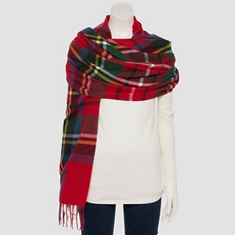 Women's Nine West Center Plaid Feather Soft Wrap Scarf
