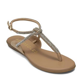 Aerosoles Gioiosa Women's T-Strap Flat Sandals with Rhinestone Detail