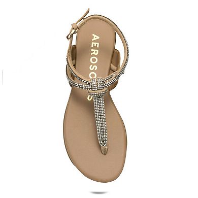 Aerosoles Gioiosa Women's T-Strap Flat Sandals with Rhinestone Detail