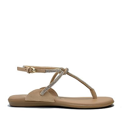 Aerosoles Gioiosa Women's T-Strap Flat Sandals with Rhinestone Detail