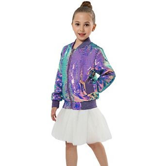 Girls’ Mystic Mermaid Sequin Bomber Jacket with Glitter Trim
