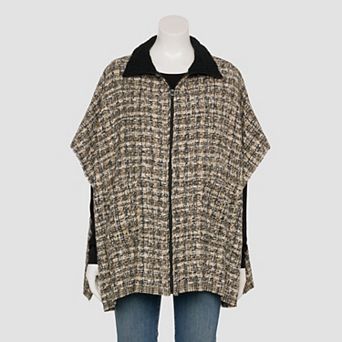 Women's Nine West Spacedye Chenille Zip Up Knit Collar Poncho Topper