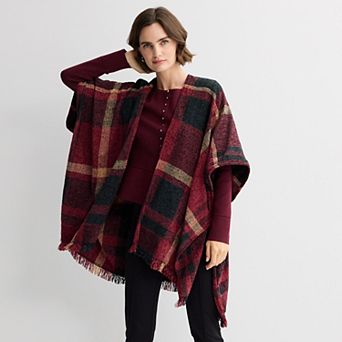 Women's Nine West Taylor Plaid Chenille Ruana Topper
