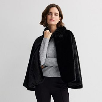 Women's Nine West Faux Fur Capelet Topper With Long Pile Collar