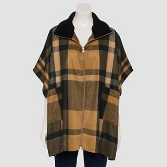 Women's Nine West Oversize Plaid Zip-Up Feather Soft Poncho Topper