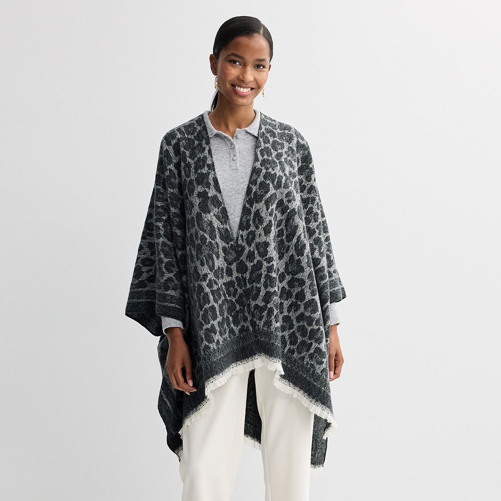 Women's Nine West Leopard Jacquard Ruana Topper